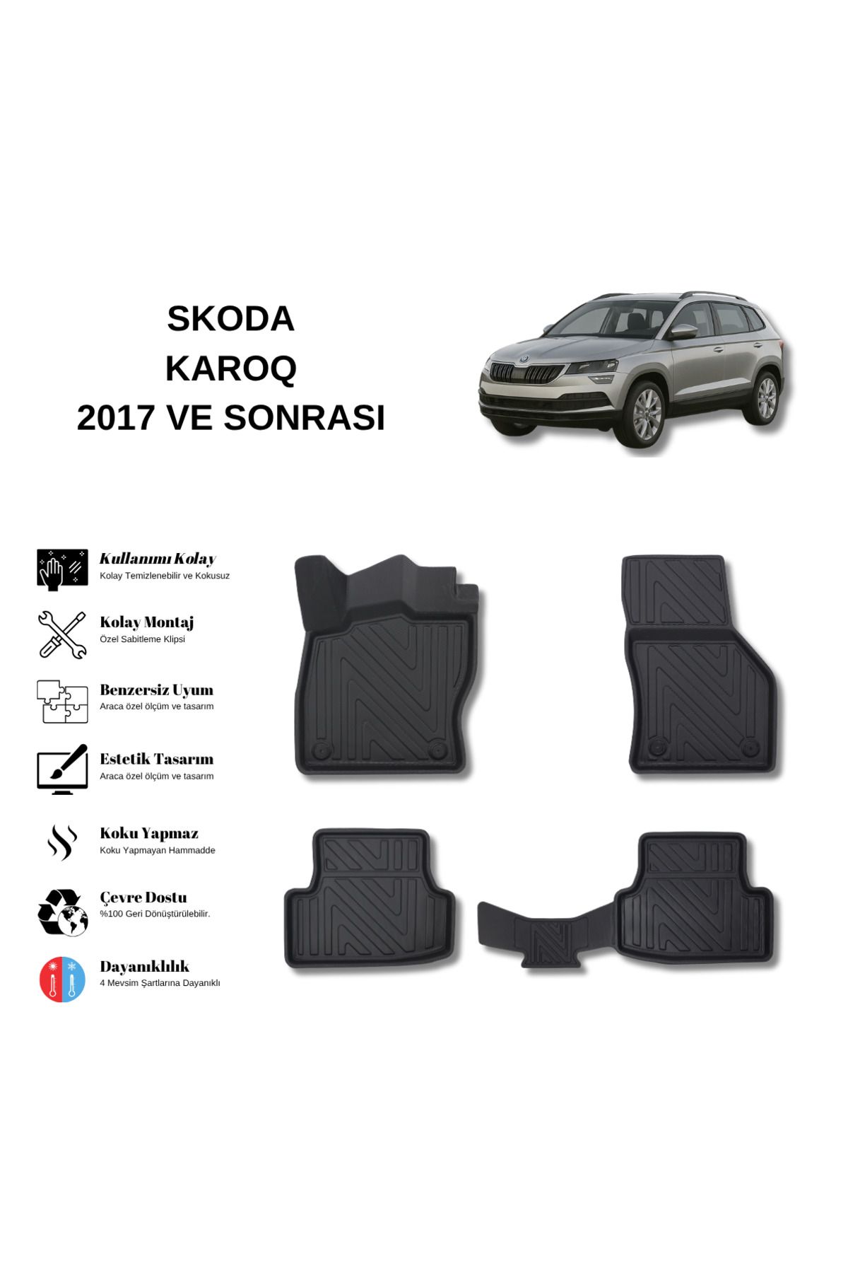 AutoWeller Skoda Karoq 2017 ve Sonrası 3D Havuzlu Oto Paspas