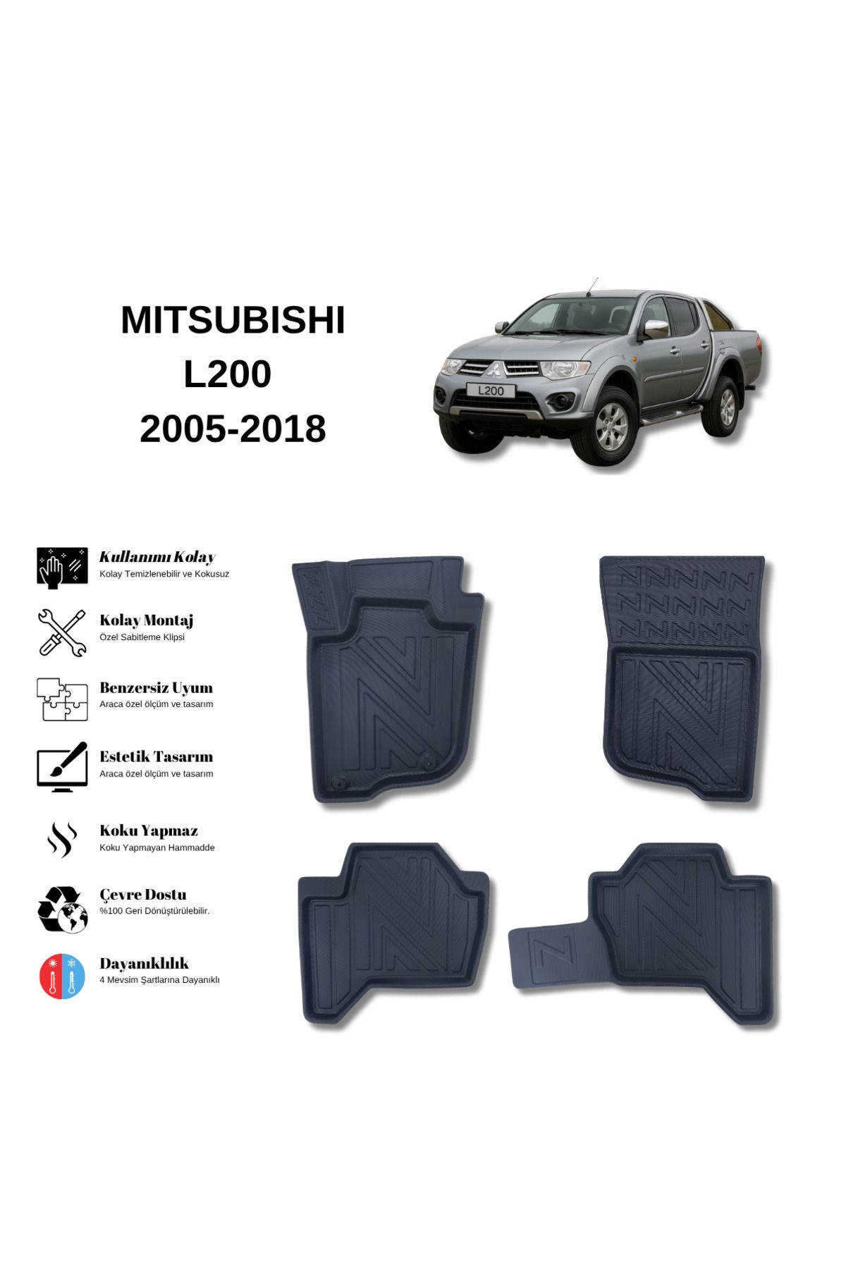 AutoWeller Mitsubishi L200 2005-2018 3D Havuzlu Oto Paspas