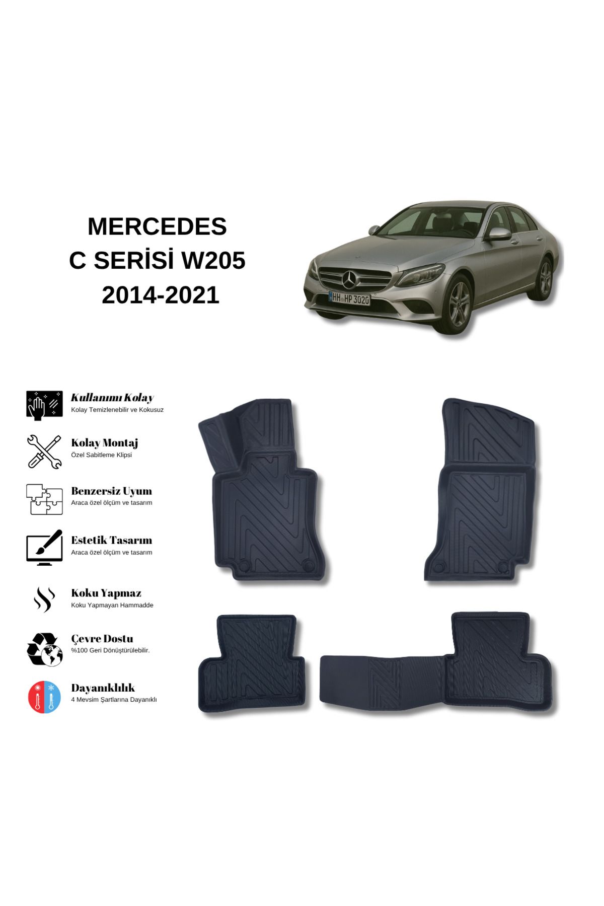 AutoWeller Mercedes-Benz C Serisi 2014-2021 W205 3D Havuzlu Oto Paspas