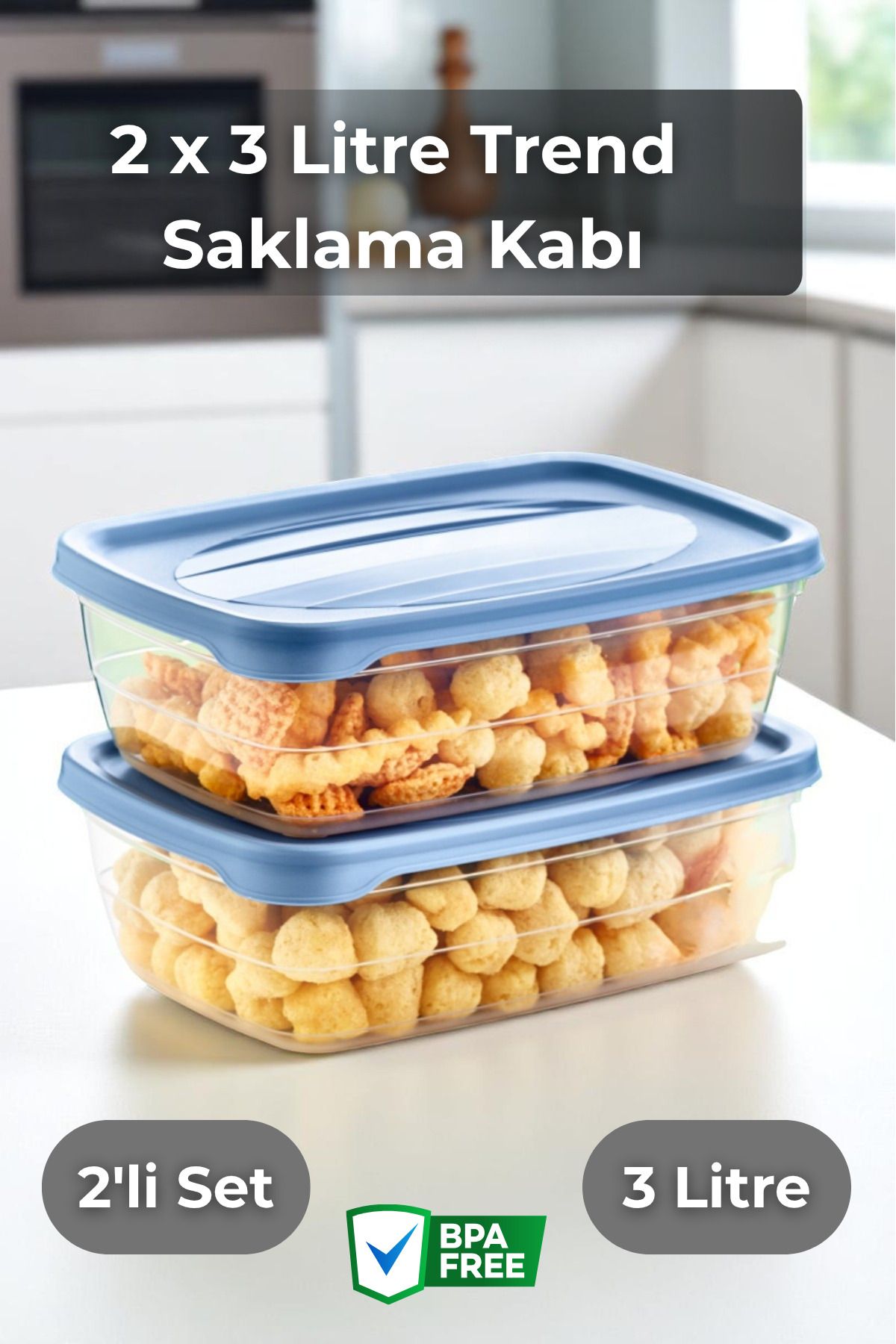 Sevinse Home 2'li Sebze Ve Meyve Saklama Kabı Mavi 3 Litre