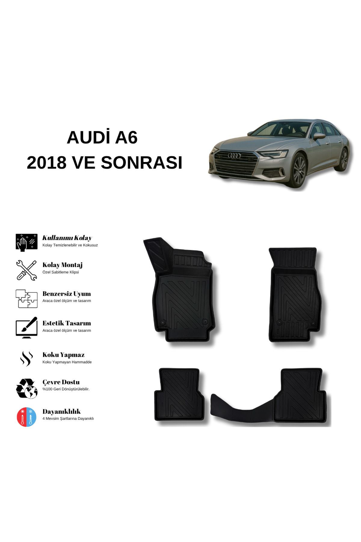 AutoWeller Audi A6 2018 ve Sonrası 3D Havuzlu Oto Paspas