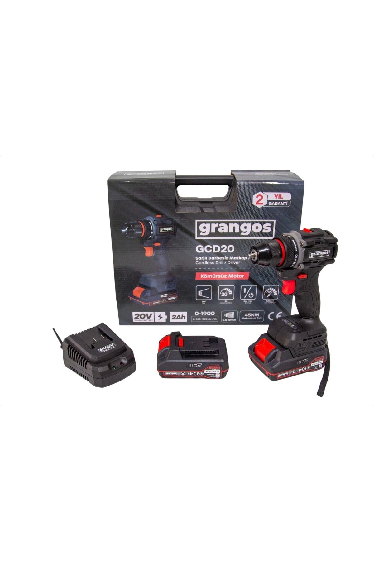 Generic Grangos GCD20-T2 20V 2 Ah Çift Akülü Darbesiz Matkap