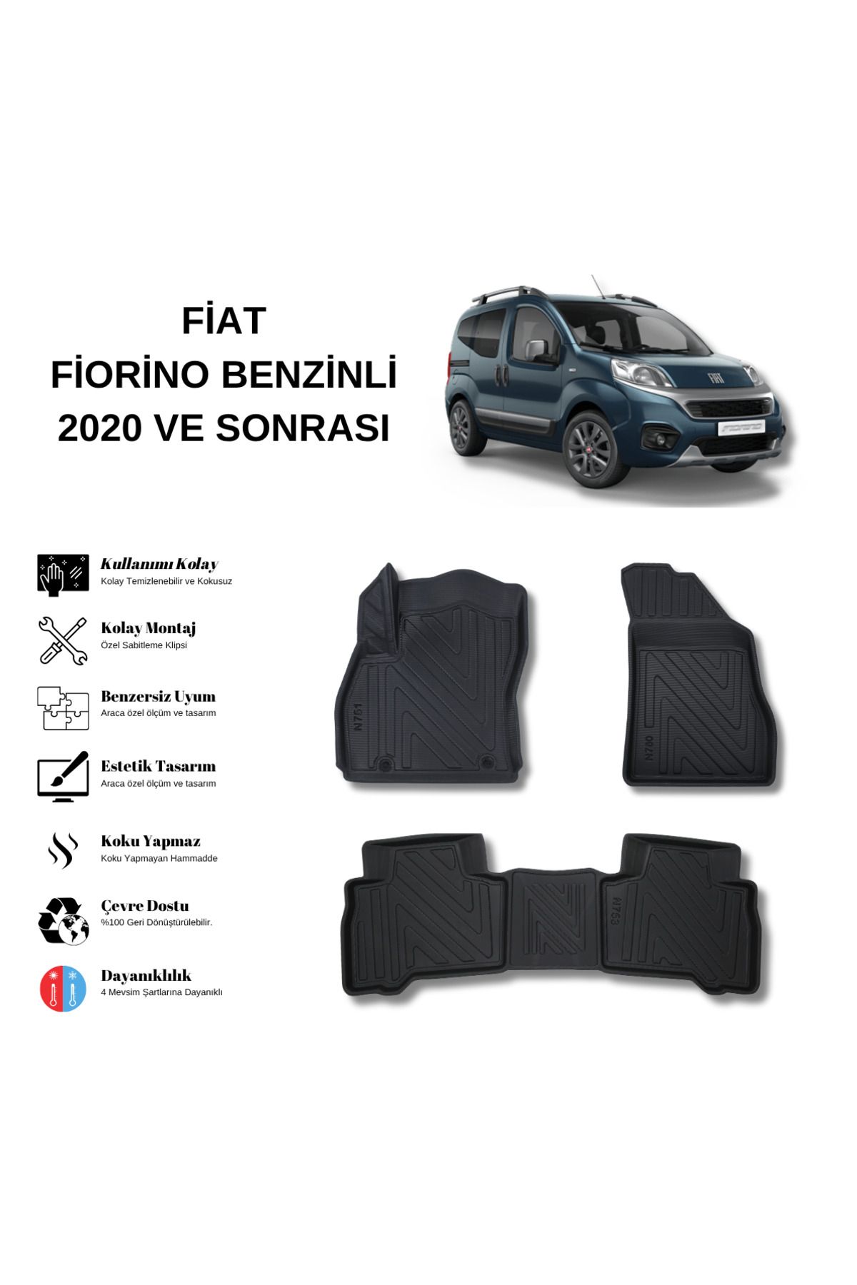 AutoWeller Fiat Fiorino Benzinli 2020 ve Sonrası 3D Havuzlu Oto Paspas