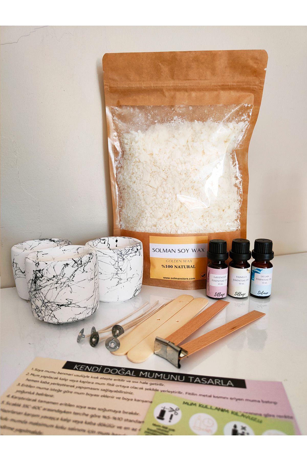 DEKORANLA Doğal Soya Wax Aromaterapi Mum Yapım Seti 500gr Başlangıç Malzemeleri