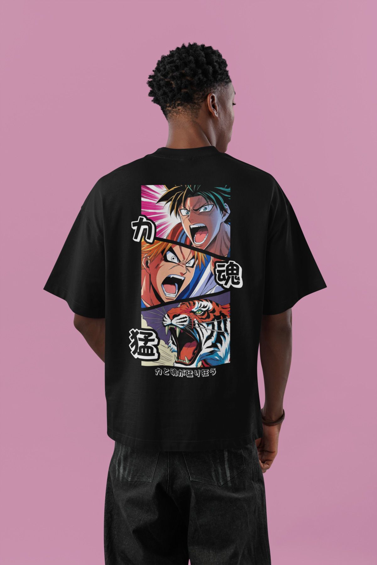 Was Plus Unisex Japon Yazılı Anime Temalı %100 Pamuklu Oversize Siyah T-Shirt