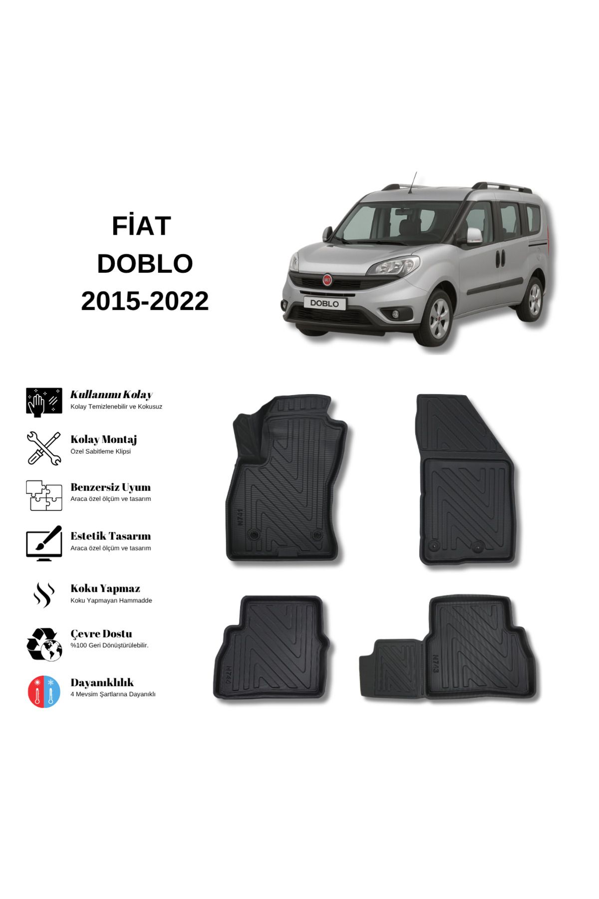 AutoWeller Fiat Doblo Combi 2015-2022 3D Havuzlu Oto Paspas