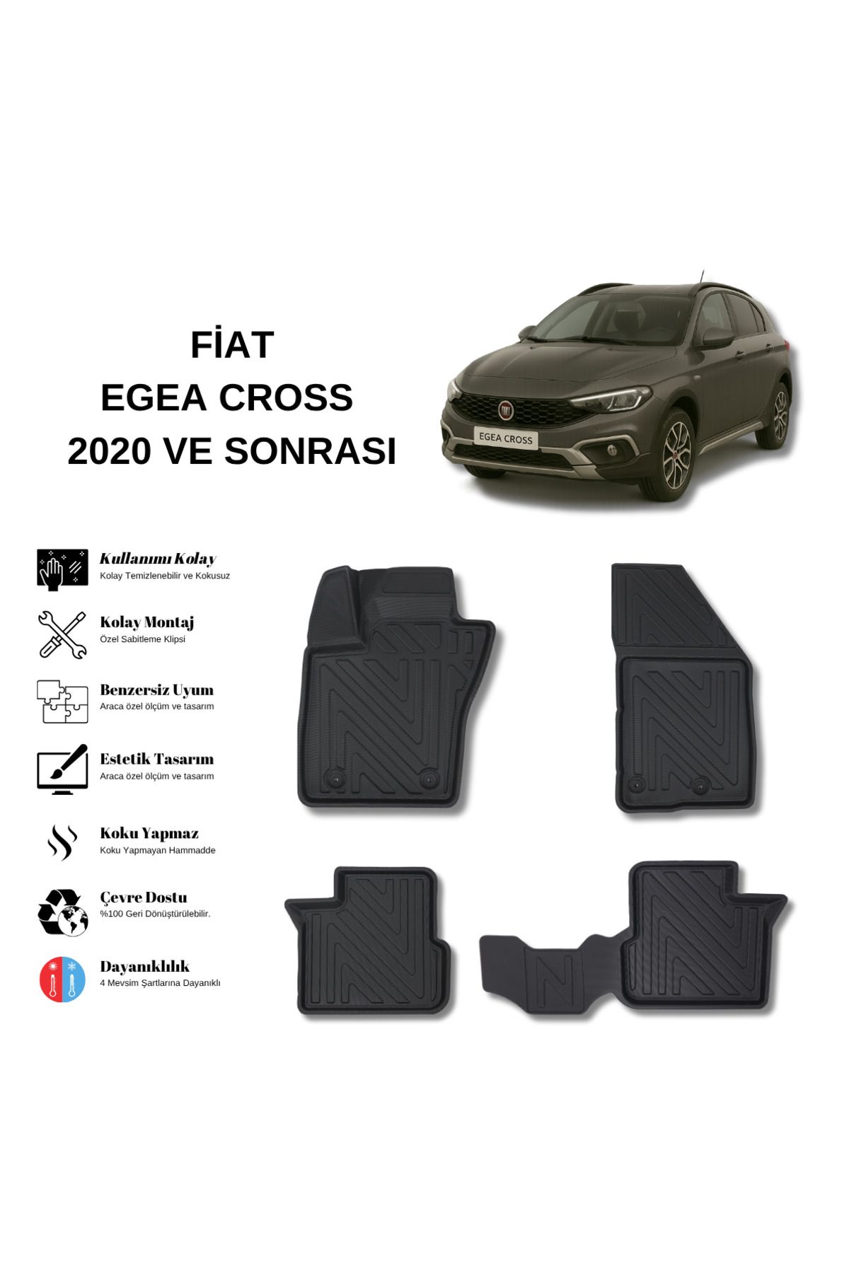 AutoWeller Fiat Egea Cross 2020 ve Sonrası 3D Havuzlu Oto Paspas