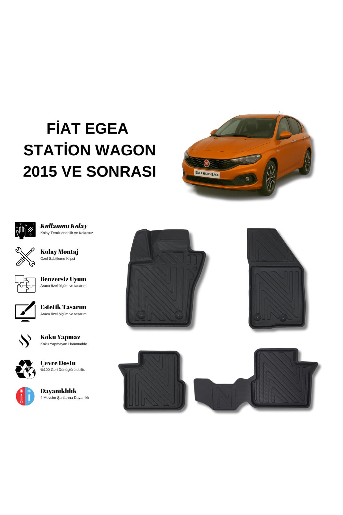 AutoWeller Fiat Egea Station Wagon 2015 ve Sonrası 3D Havuzlu Oto Paspas
