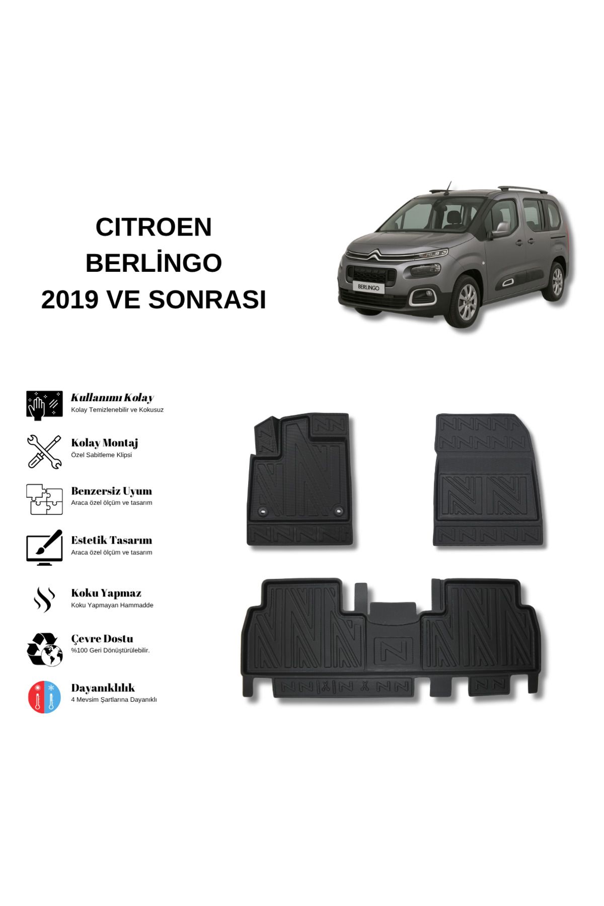 AutoWeller Citroen Berlingo 2019 ve Sonrası 3D Havuzlu Oto Paspas