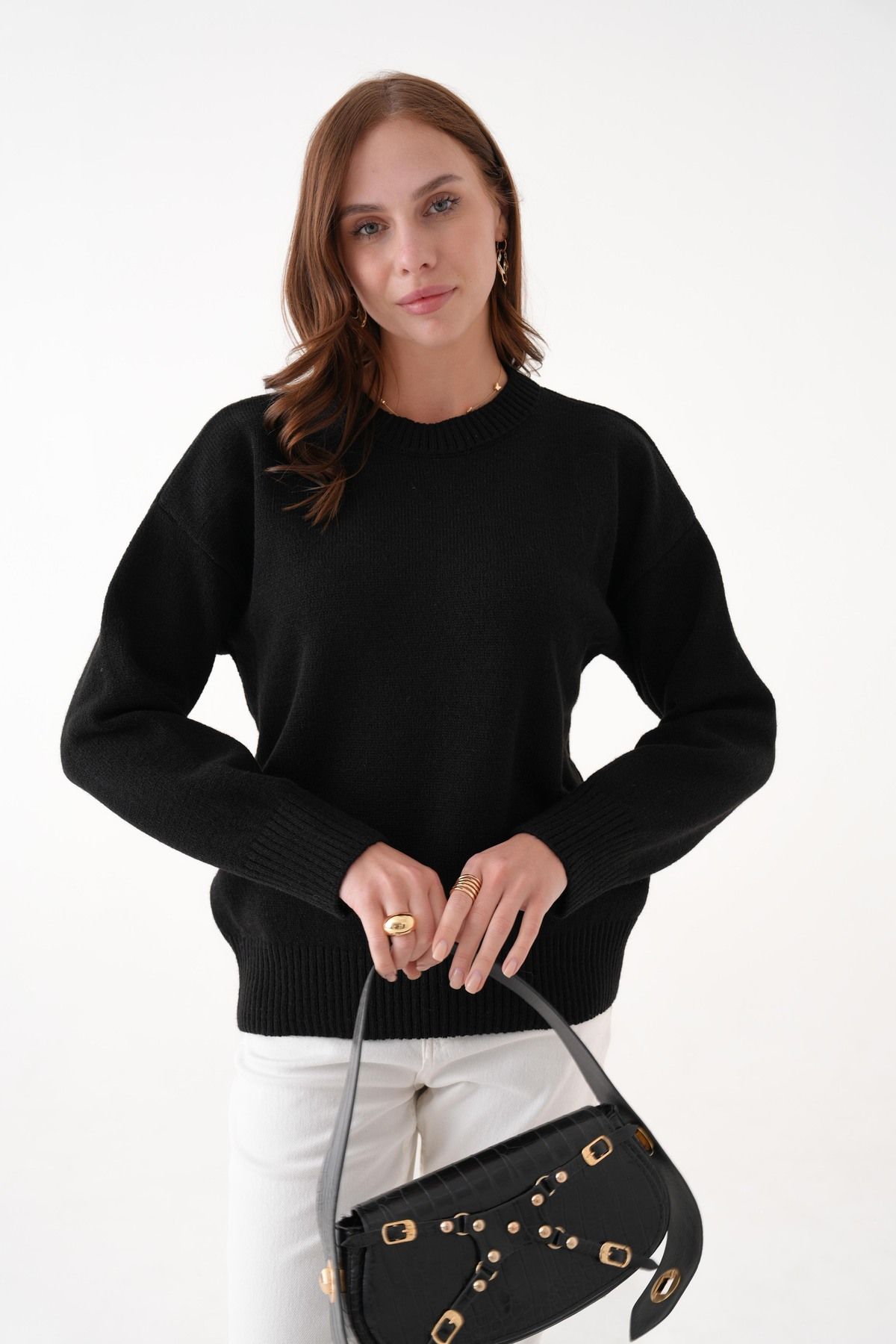 SHEMALL LUXURY Yumuşak Dokulu Siyah Triko Kazak 25521