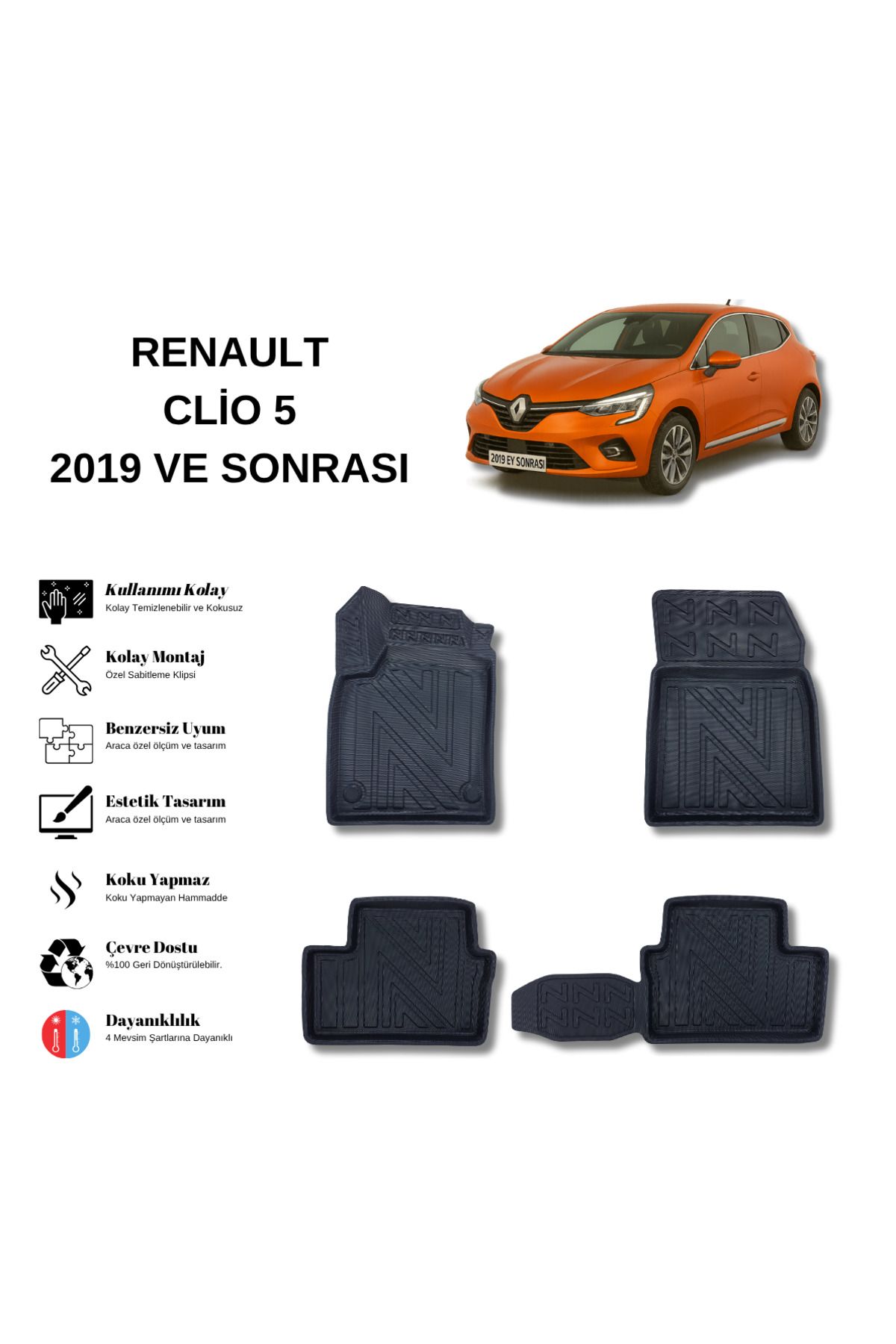 AutoWeller Renaut Clio 5 2019 ve Sonrası 3D Havuzlu Oto Paspas