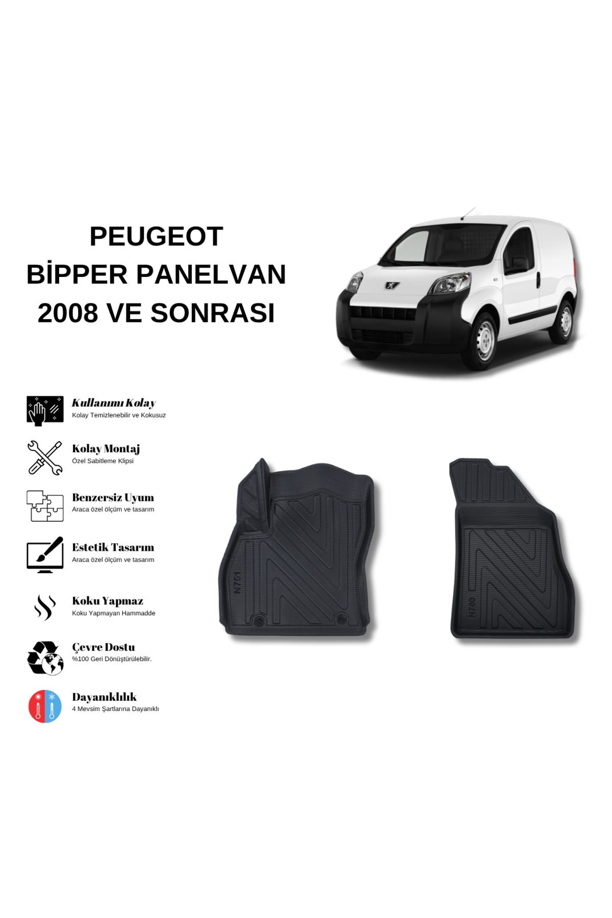 AutoWeller Peugeot Bipper Panelvan 2008 ve Sonrası 3D Havuzlu Oto Paspas