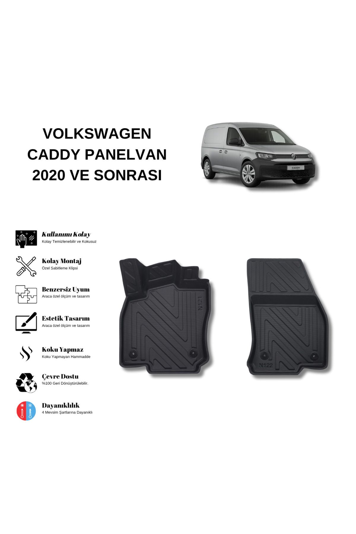 AutoWeller Volkswagen Caddy Panelvan 2020 ve Sonrası 3D Havuzlu Oto Paspas