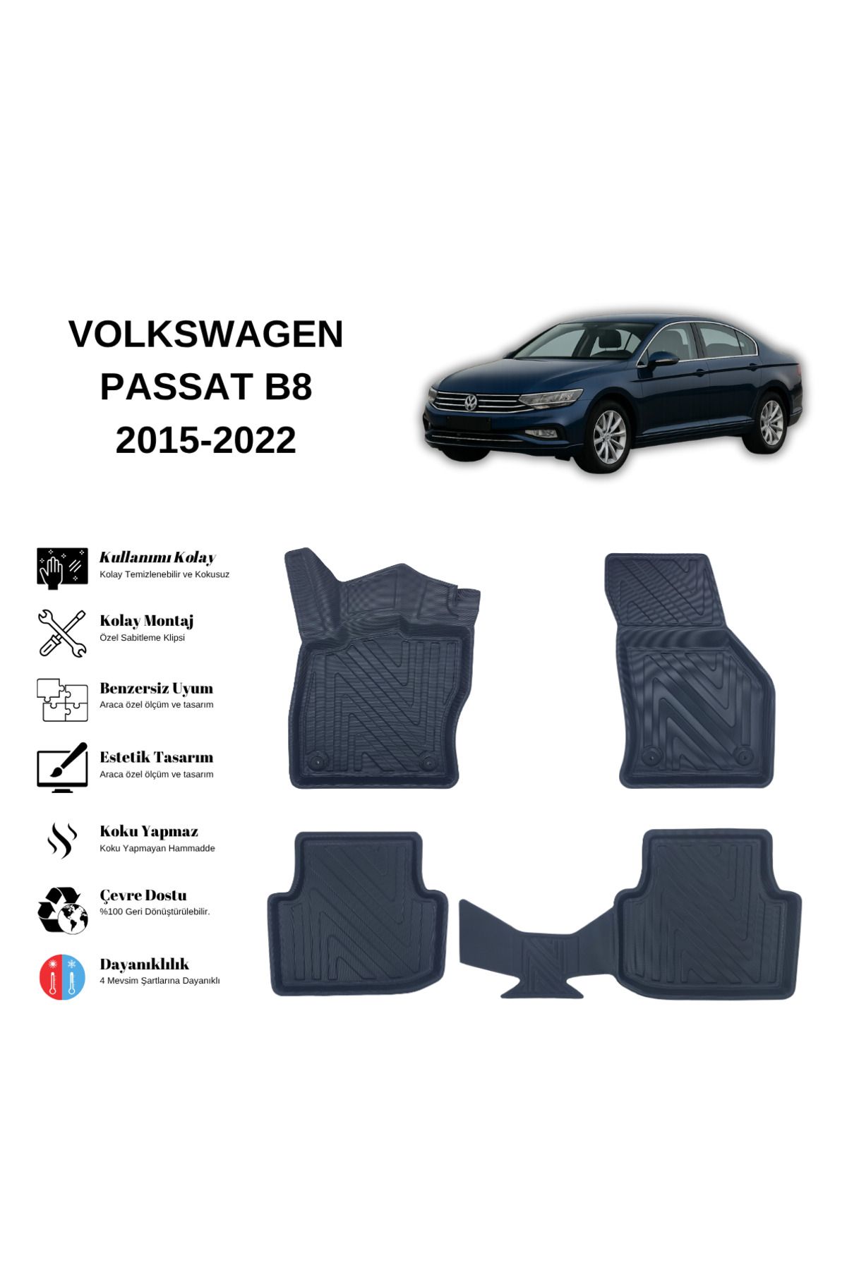 AutoWeller Volkswagen Passat B8 2015-2022 3D Havuzlu Oto Paspas