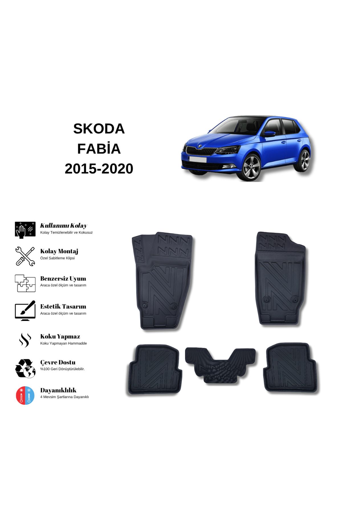 AutoWeller Skoda Fabia 2015-2020 3D Havuzlu Oto Paspas