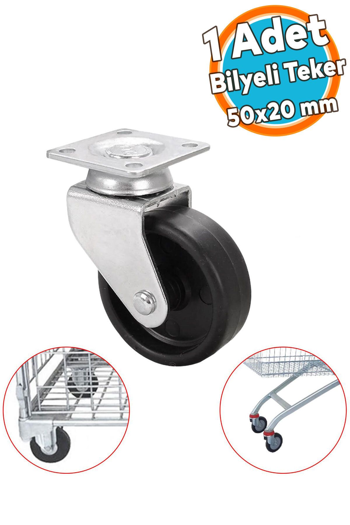 NZB Ofis Koltuk Tekeri Vidalı Yük Taşıma Mobilya Alışveriş Sepeti Tablalı Teker 50 MM x 20 mm Siyah