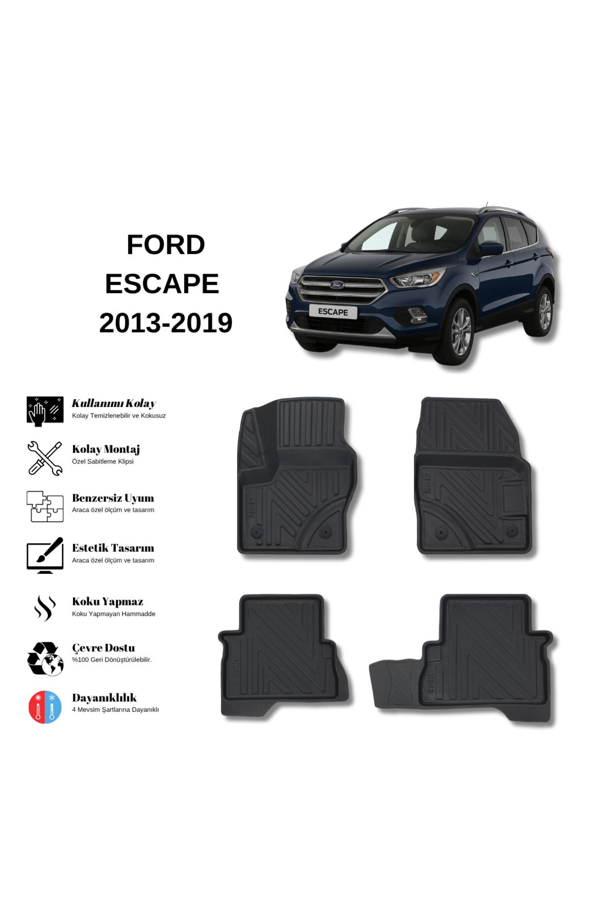 AutoWeller Ford Escape 2013-2019 3D Havuzlu Oto Paspas