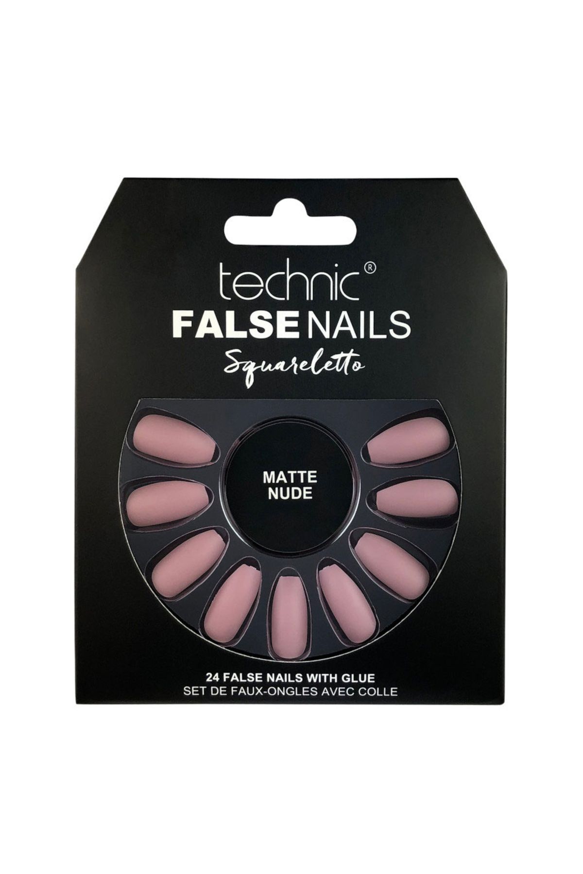 TECHNIC-Set Of 24 False Nails With Glue Included False Nails, Squareletto, Matte Nude 1