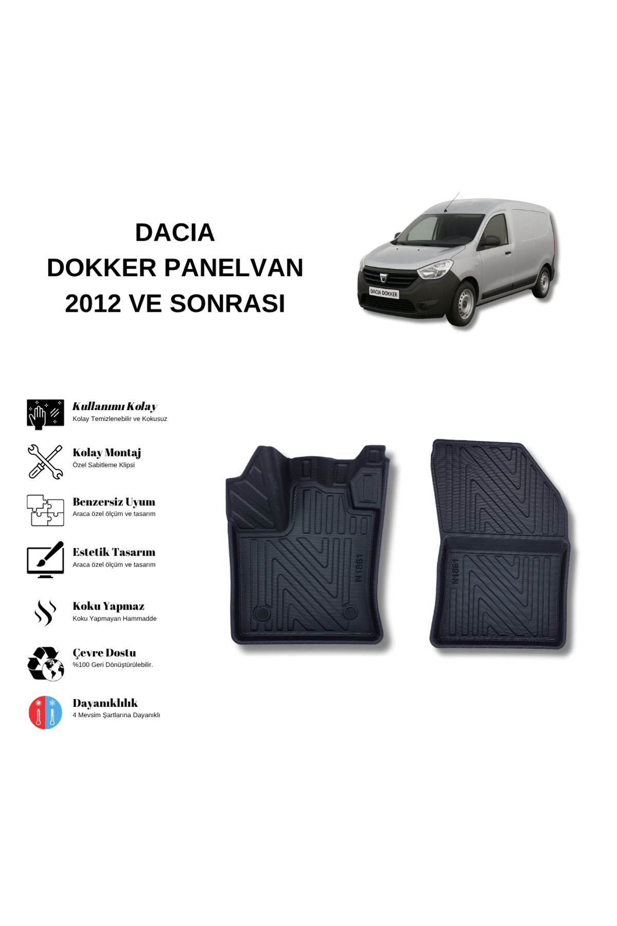 AutoWeller Dacia Dokker Panelvan 2012 ve Sonrası 3D Havuzlu Oto Paspas