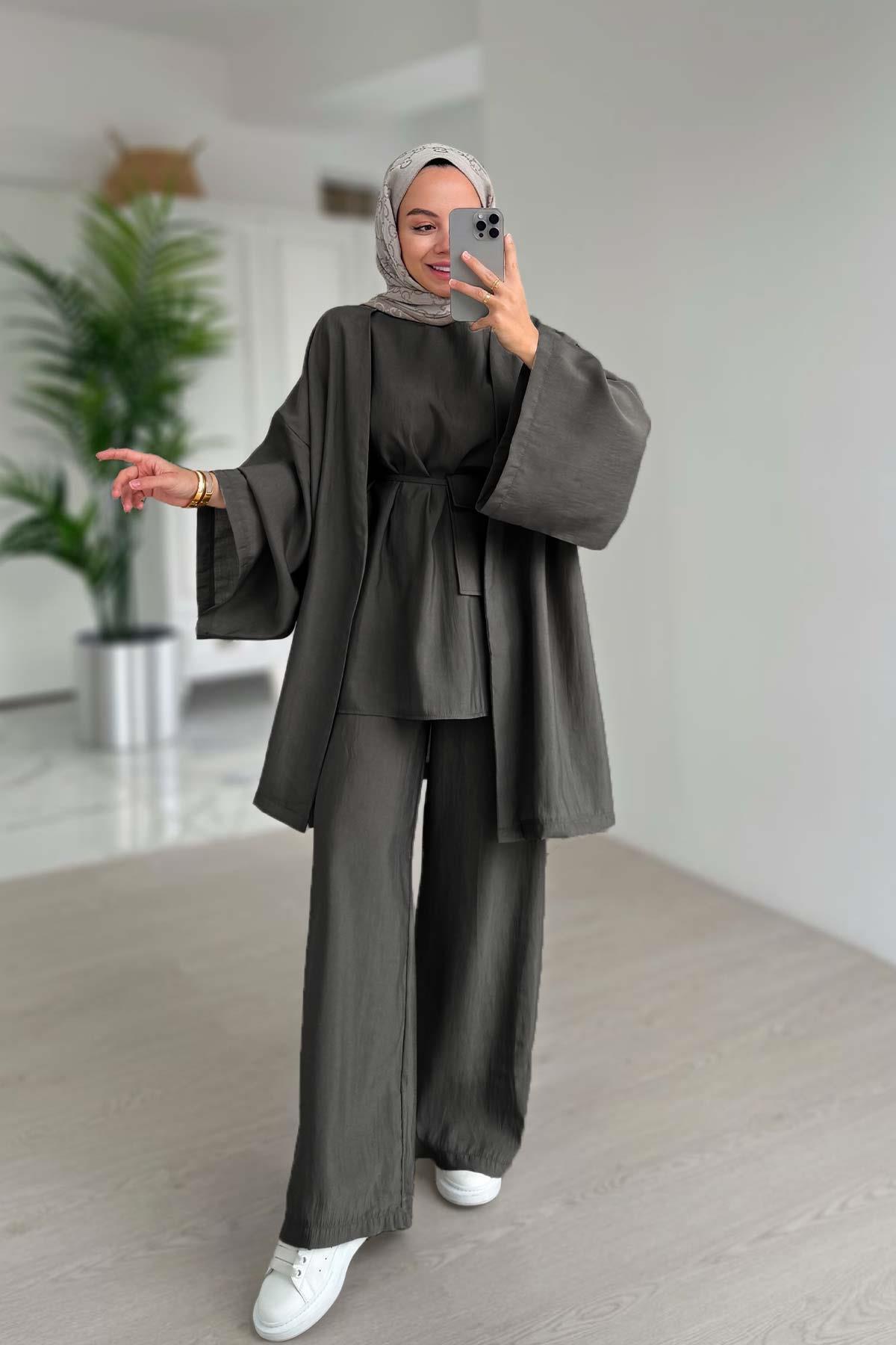 Ka Hijab-Triple Set with Bag - Anthracite 1