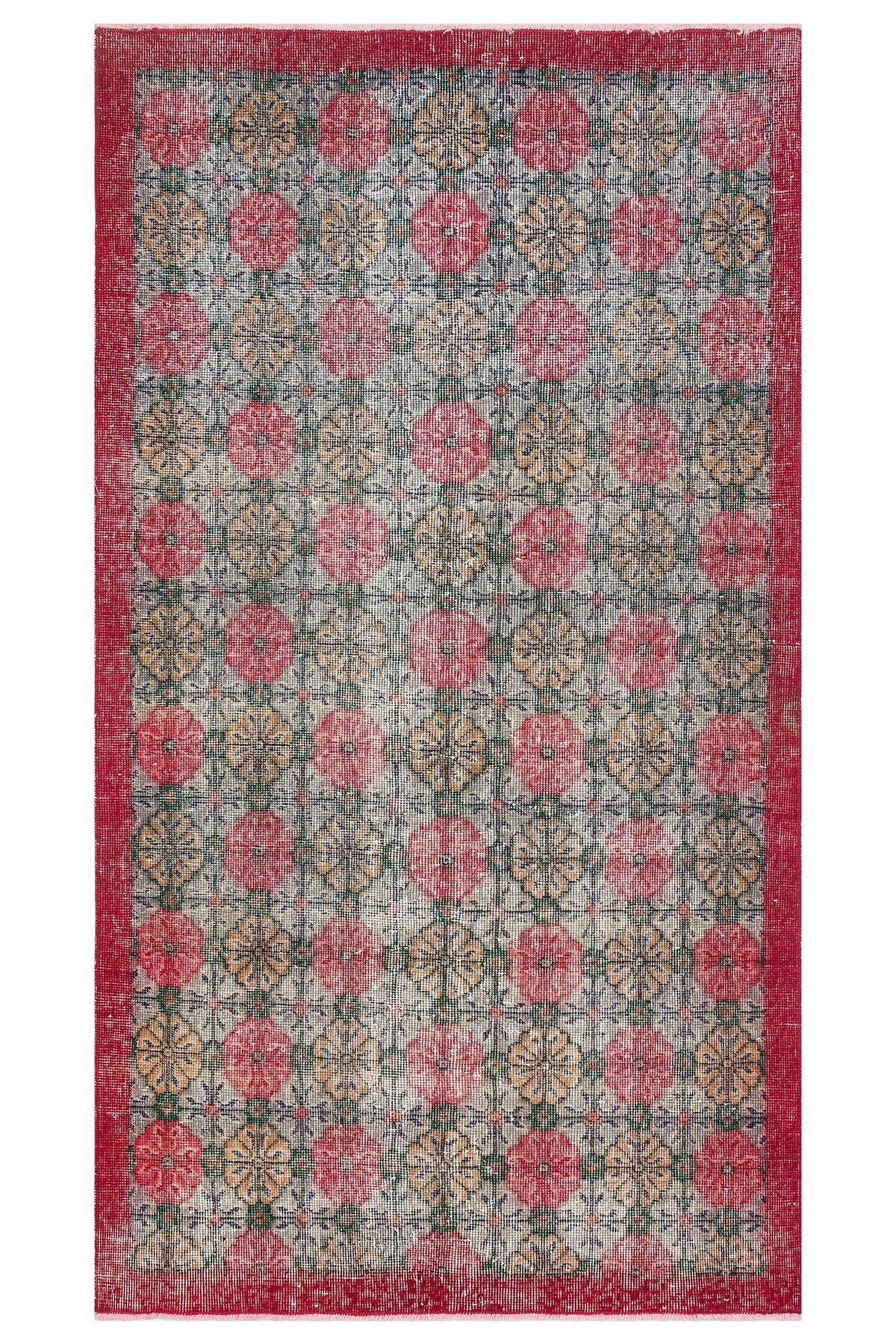 Grandhedefhalı EŞSİZ EL DOKUMA NATUREL RENGİ ÇİÇEKLİ DESEN VİNTAGE HALISI