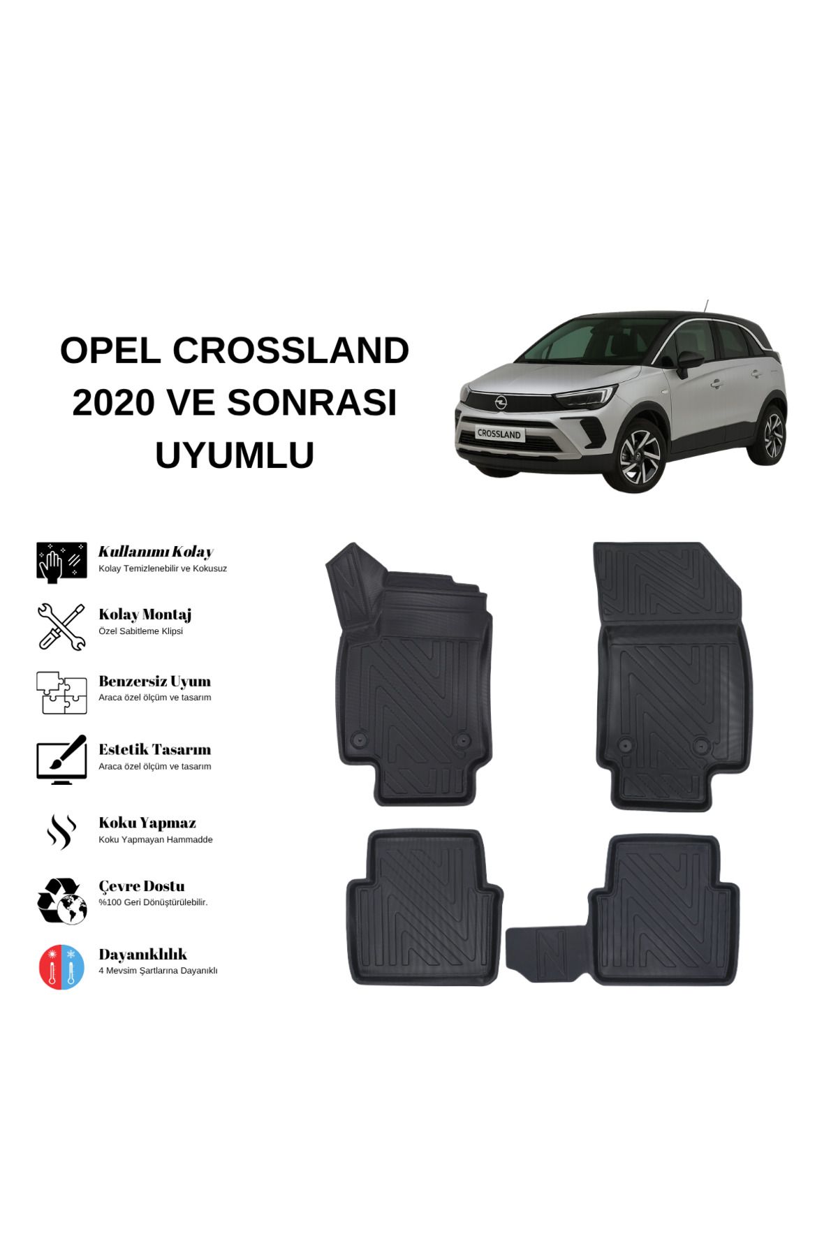 AutoWeller Opel Crossland 2020 ve Sonrası 3D Havuzlu Oto Paspas