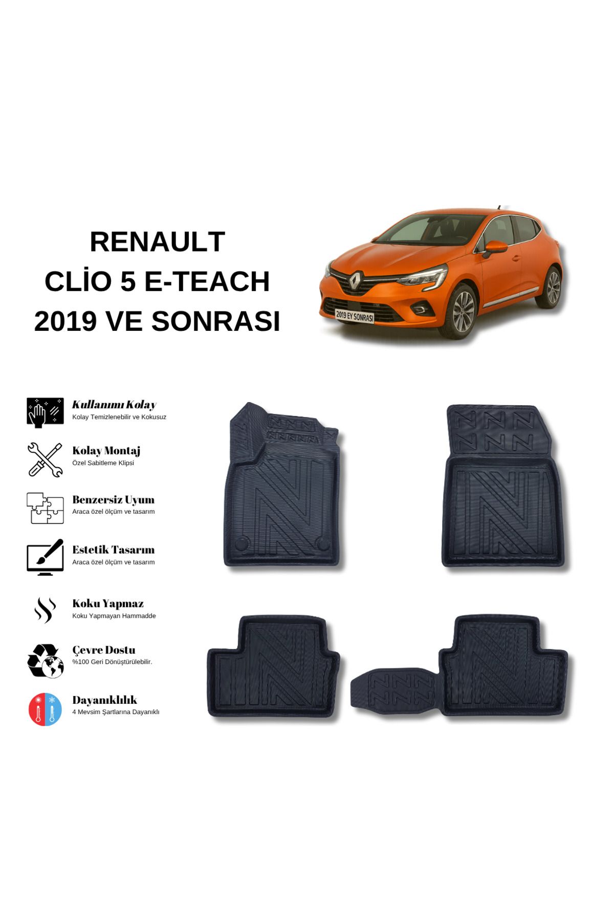 AutoWeller Renaut Clio 5 E-Tech 2023 ve Sonrası 3D Havuzlu Oto Paspas