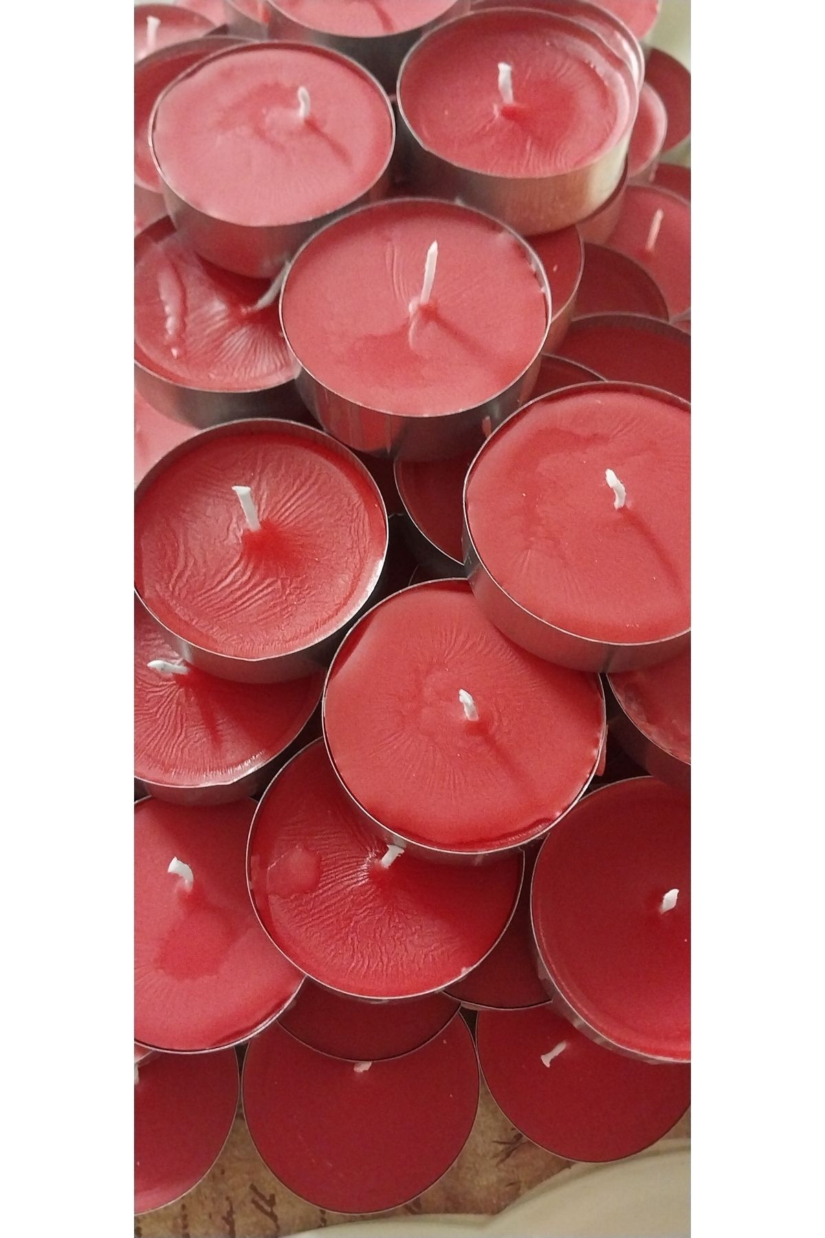 DEKORANLA Kırmızı Renkli 35g Tealight Mumlar 10'lu Set, Dekoratif ve Orta Boy, Soya Parafinli