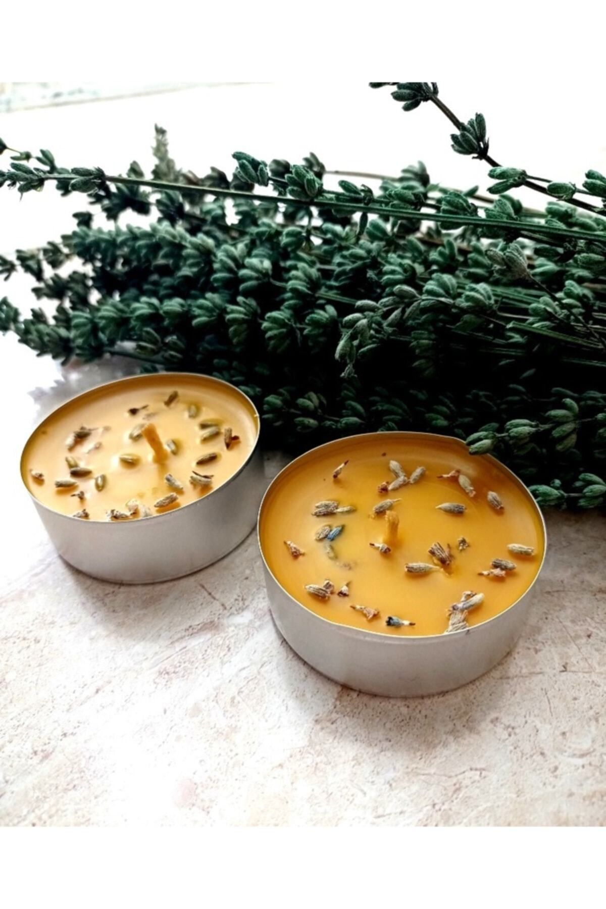 DEKORANLA Aromaterapi Büyük Boy Tealight Mum, Doğal Balmumu, Beyaz, 2'li Paket