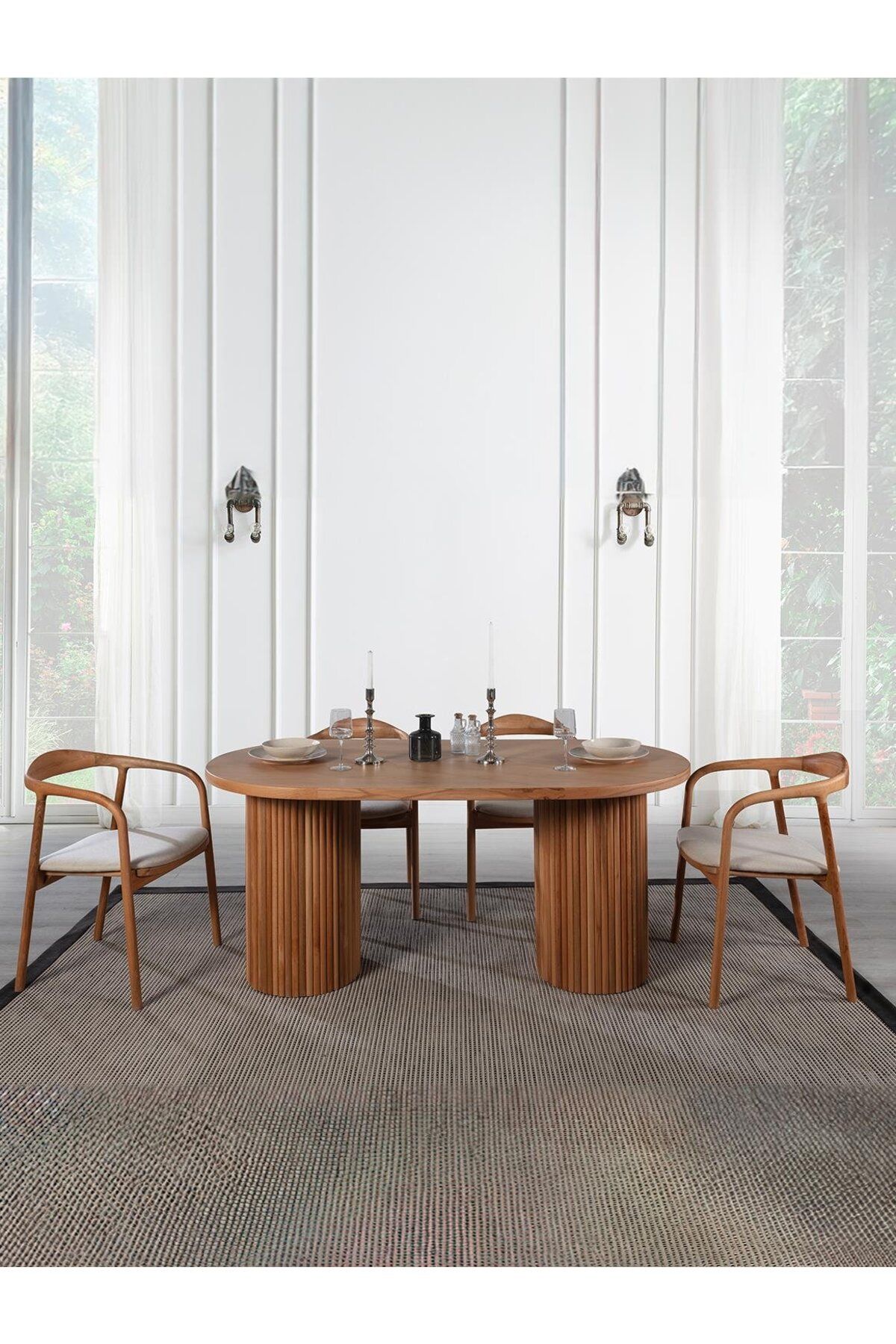 Gazzini Furniture Sierra İskandinav Oval Ahşap Bohem Masa 90x190