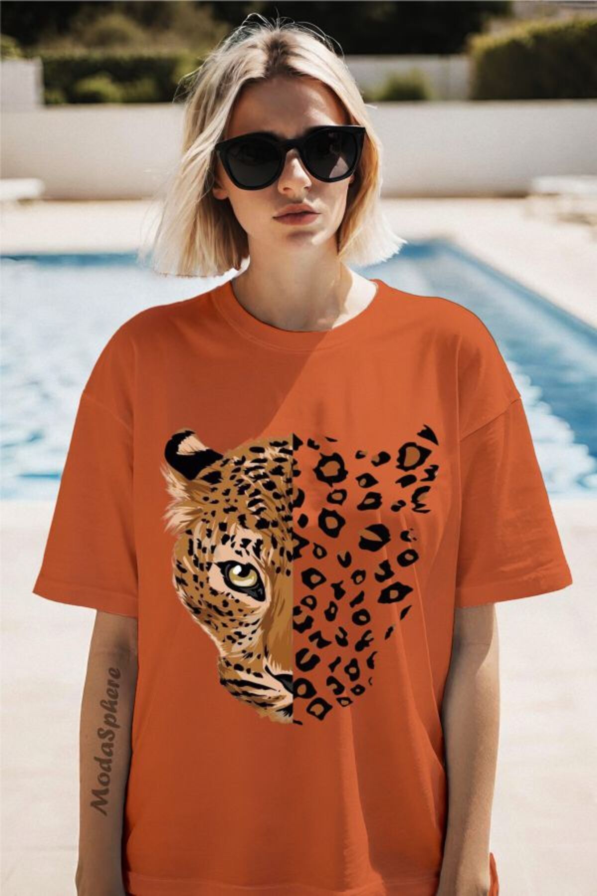 ModaSphere Leopar Baskılı Unisex Oversize Tişört