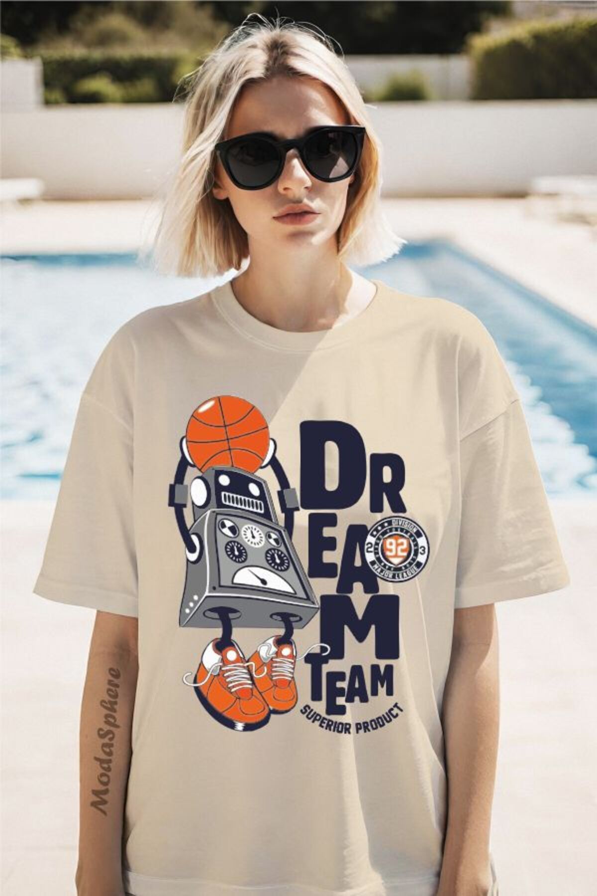 ModaSphere Dream Time Baskılı Kısa Kollu Oversize Tişört