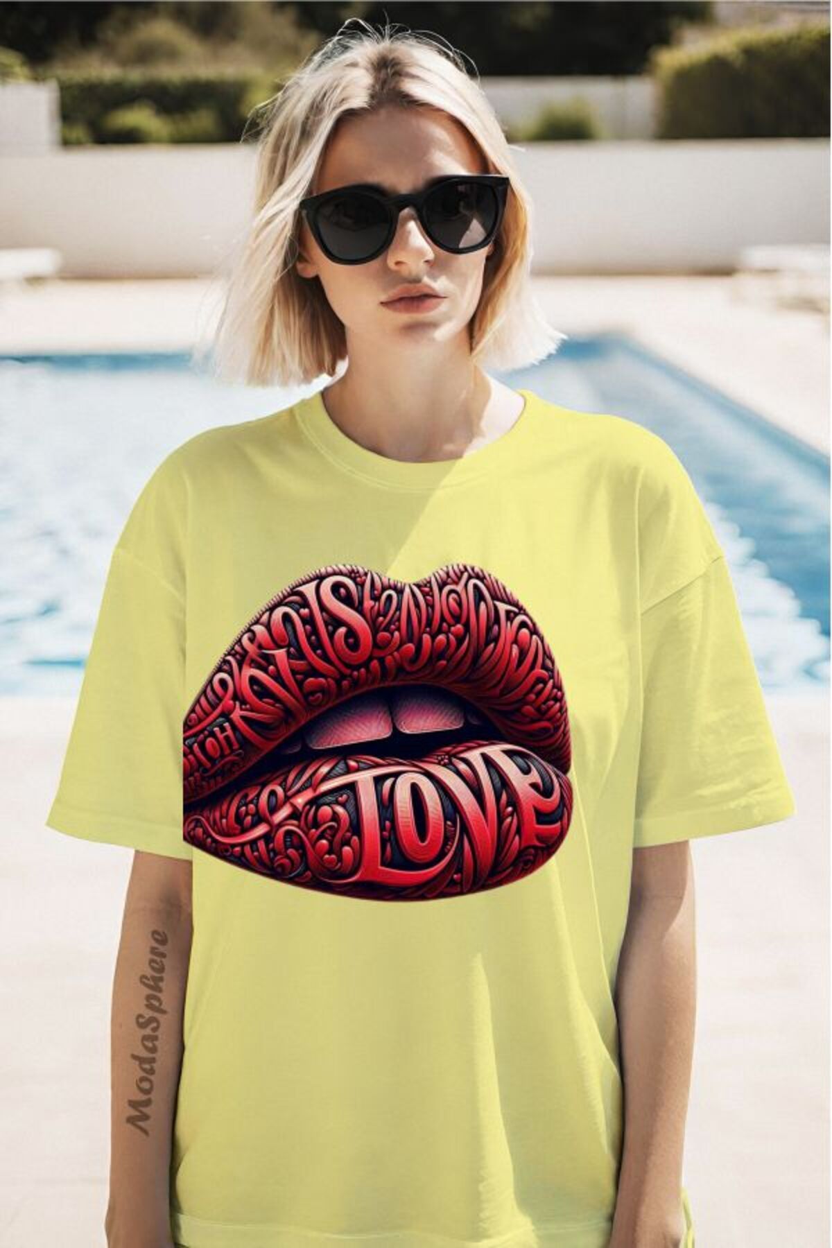 ModaSphere Red Love Baskılı Unisex Oversize Tişört