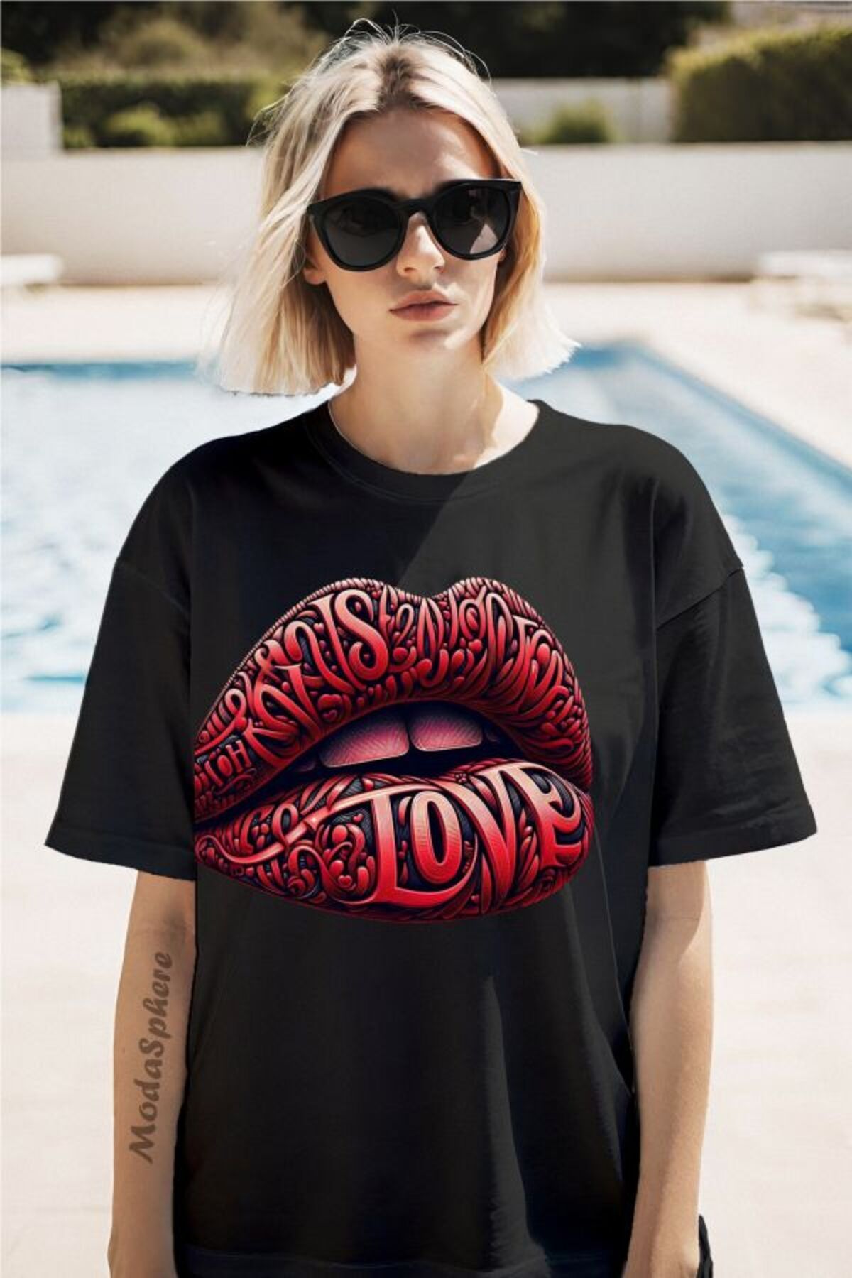 ModaSphere Red Love Baskılı Unisex Oversize Tişört