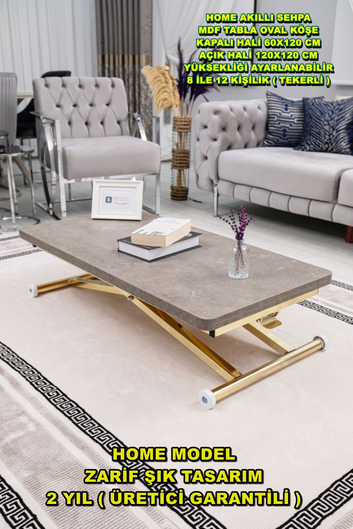 SEHPAM AKILLI Akıllı Sehpa Home Üst Tabla Mdf Alt Mekanizma Gold Kaplama