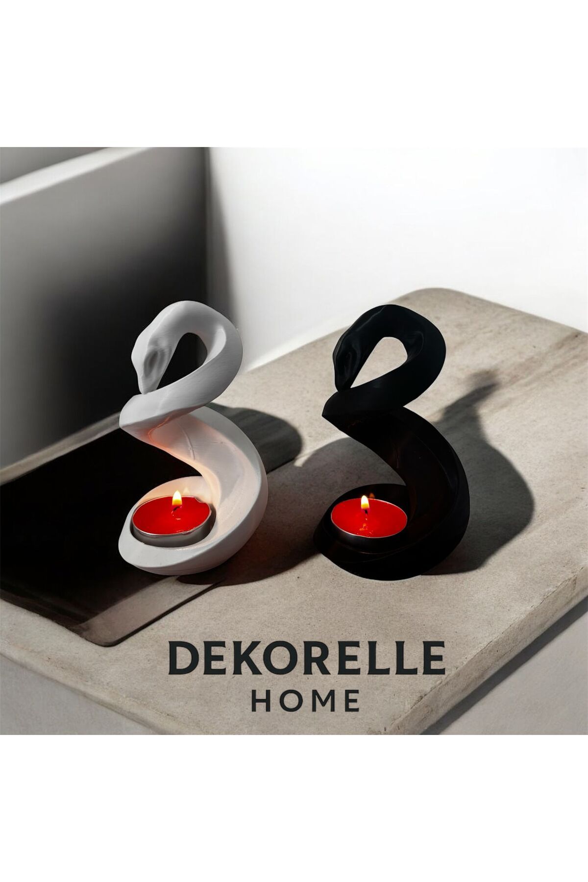 Home Dekoratif 2'Li Siyah Beyaz Yılan Mumluk