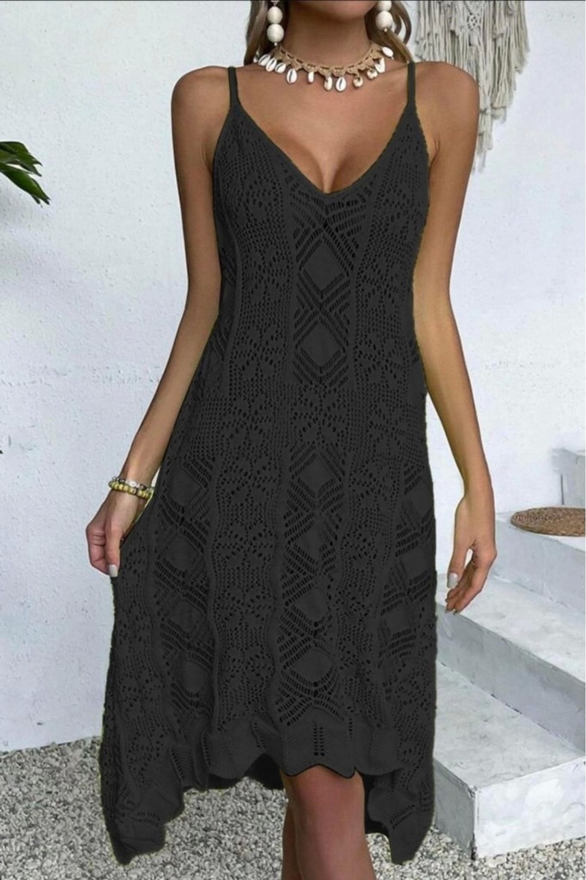 Butik Kadın Kalın Askılı Triko Elbise