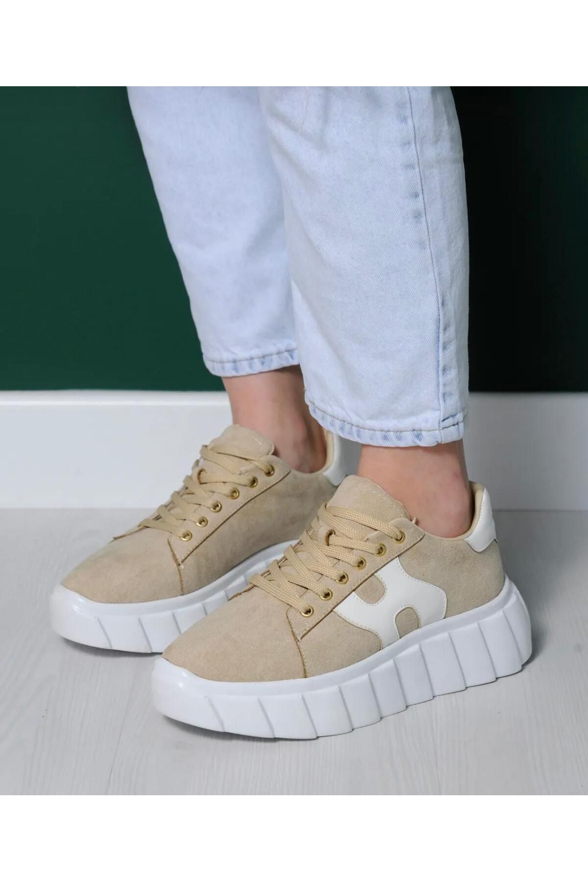 MODA27 Kadın Ella Bej Sneakers Spor Ayakkabı