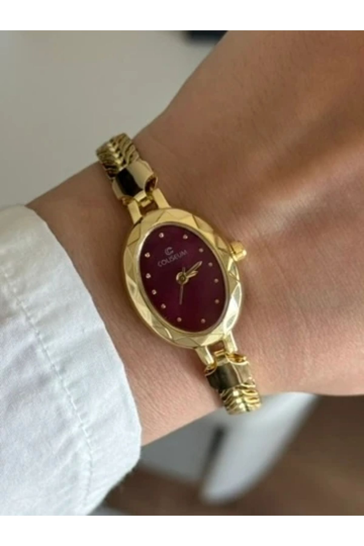 RoseandRoses Lenna Örgü Zincir Kordon Minimal Kadın Kol Saati Gold (Bordo Kadran)