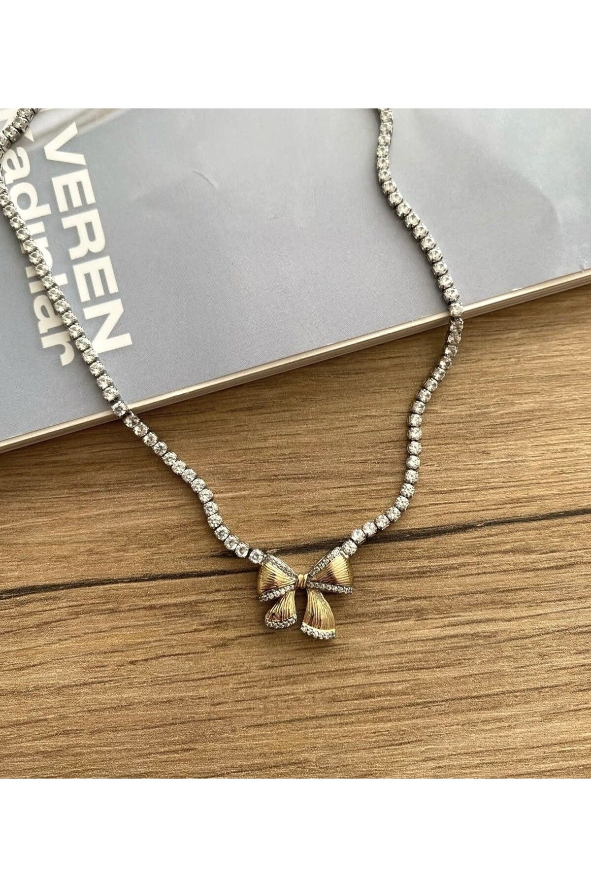DENİZ Fiyonk detaylı zirkon su yolu çelik kolye