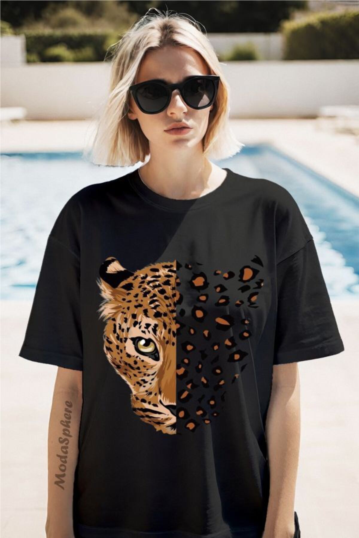 ModaSphere Leopar Baskılı Unisex Oversize Tişört