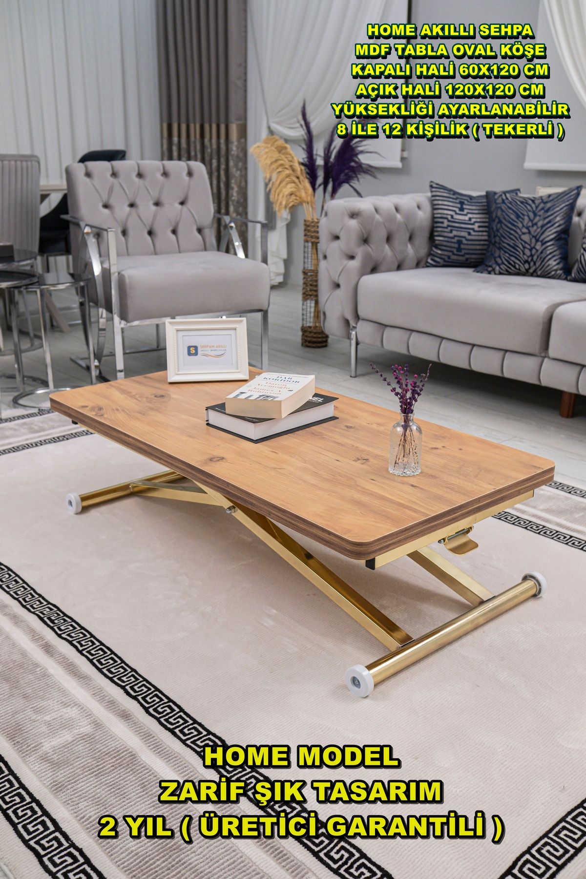 SEHPAM AKILLI Akıllı Sehpa Home Üst Tabla Mdf Alt Mekanizma Gold Kaplama