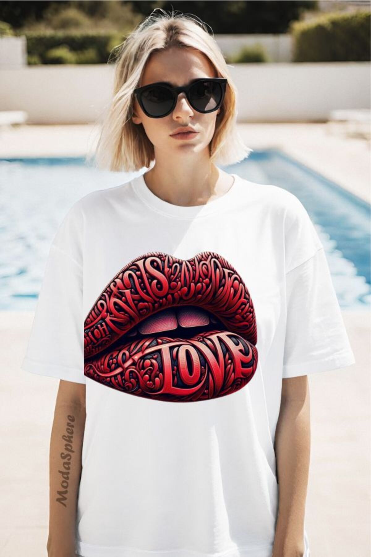 ModaSphere Red Love Baskılı Unisex Oversize Tişört