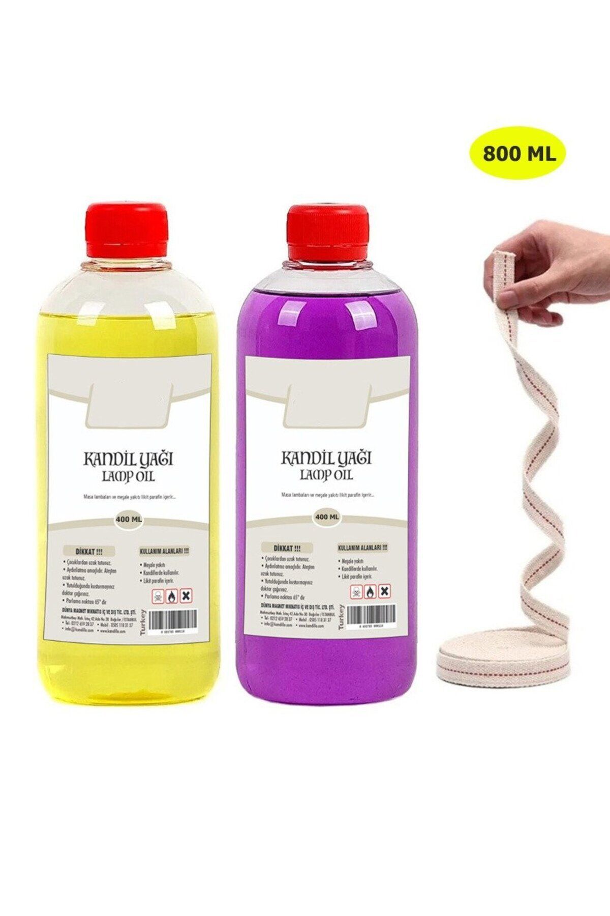 DEKORANLA Mor Sarı Kandil Yağı 2'li Set, 800 ml + 50cm Fitil