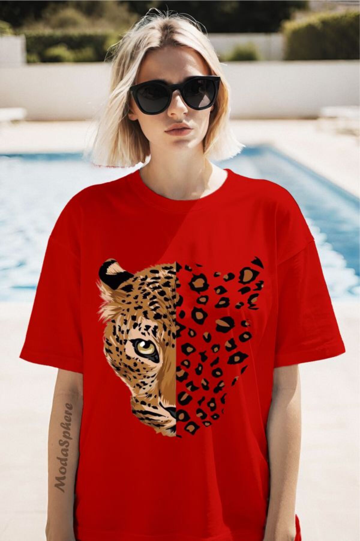ModaSphere Leopar Baskılı Unisex Oversize Tişört