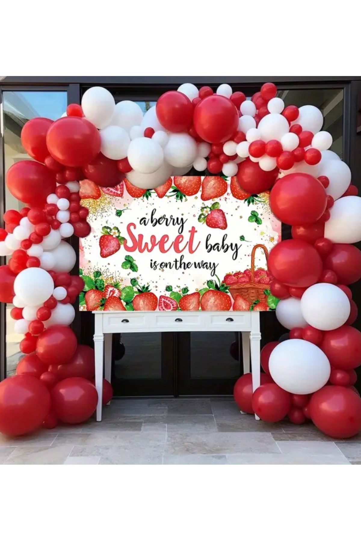 Çemrek Süs Parti Kırmızı Beyaz Balon Zinciri Seti 100 lü