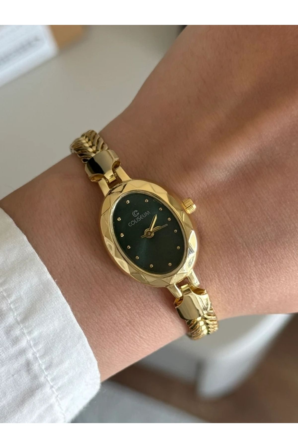 RoseandRoses Lenna Örgü Zincir Kordon Minimal Kadın Kol Saati Gold (Yeşil Kadran)