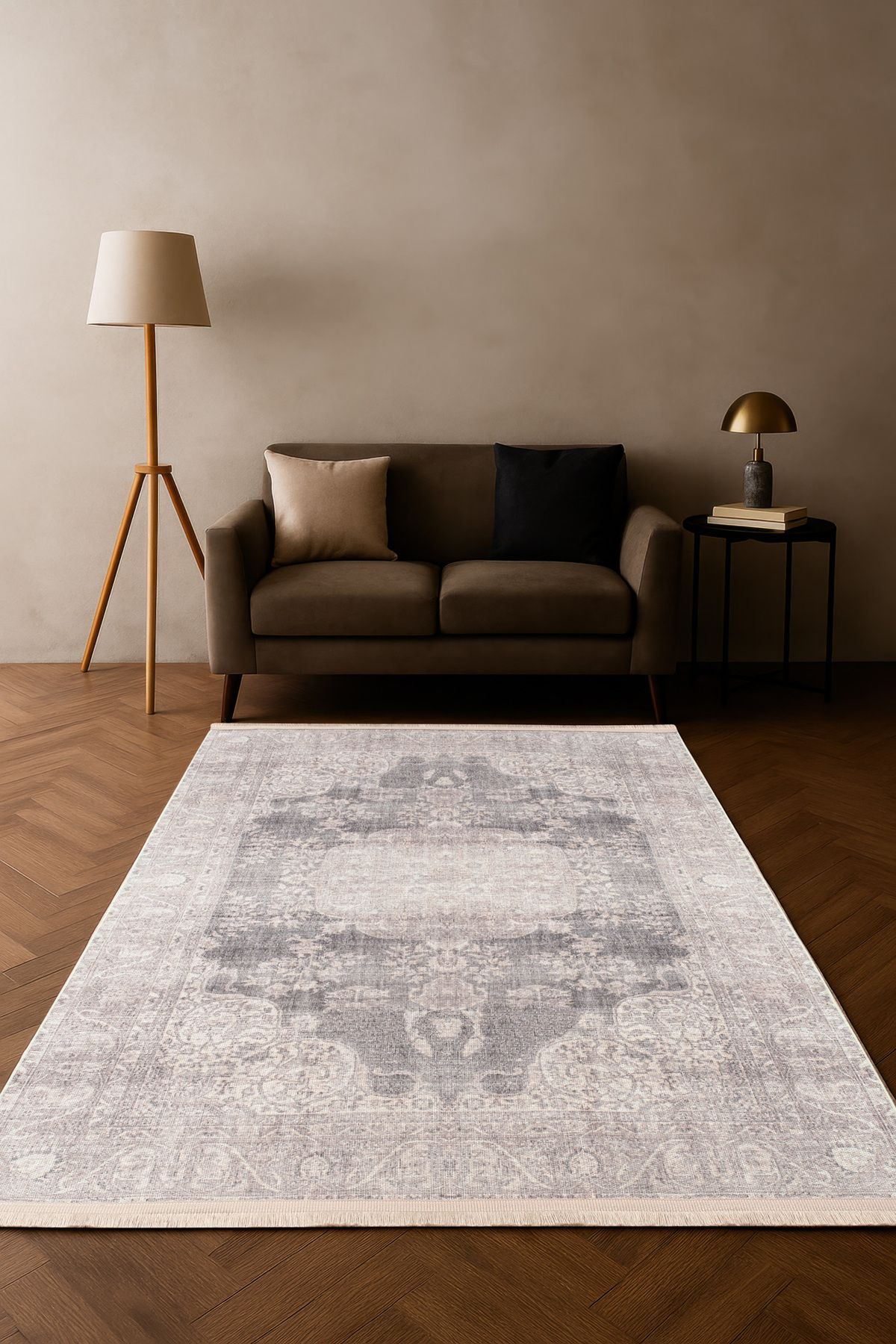 Massilia Home Sahra Halı Makinede Yıkanabilir Dokuma Şönil Kilim Etnik Eskitme Desen Vintage Ev Oda Halısı