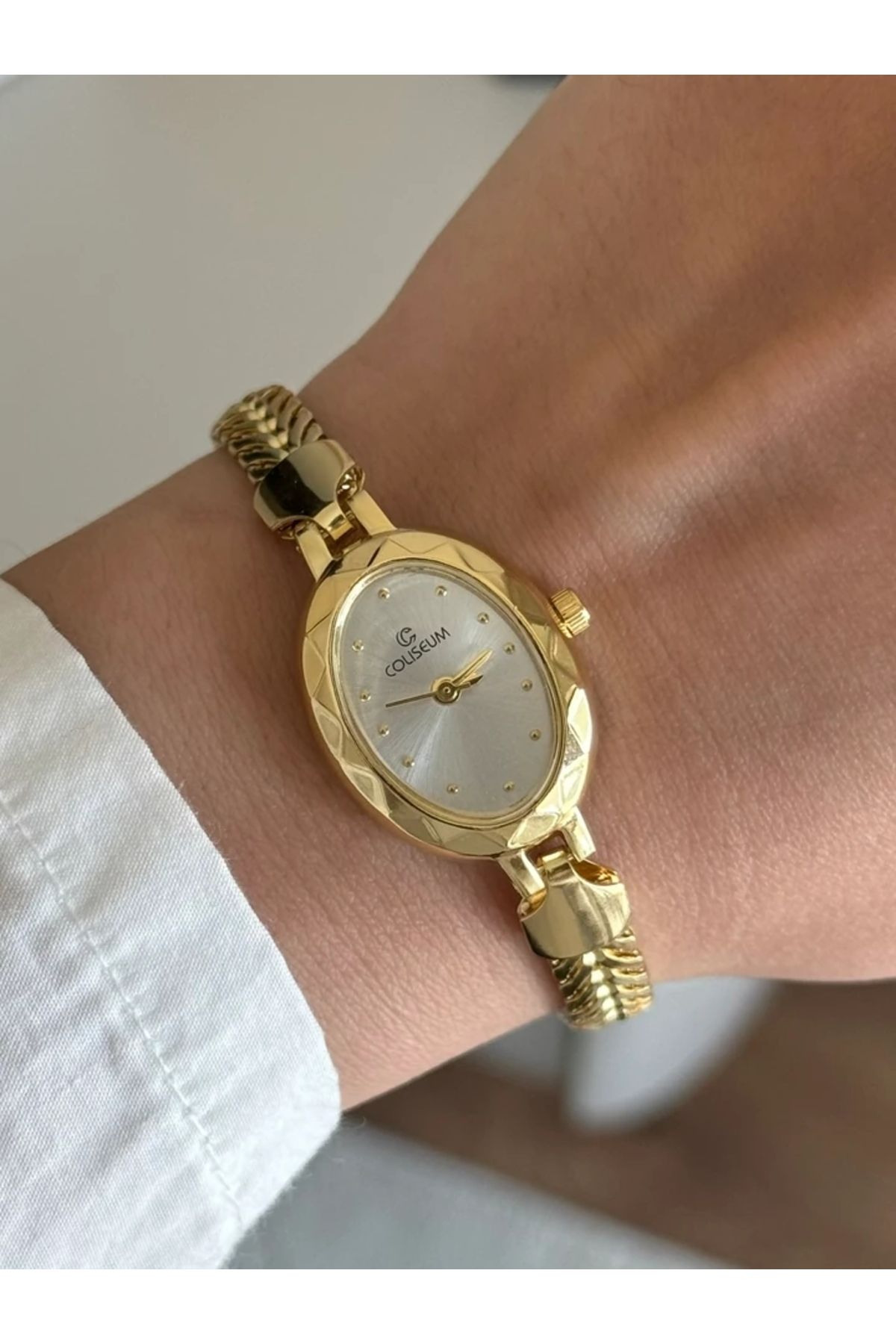 RoseandRoses Lenna Örgü Zincir Kordon Minimal Kadın Kol Saati Gold (Beyaz Kadran)