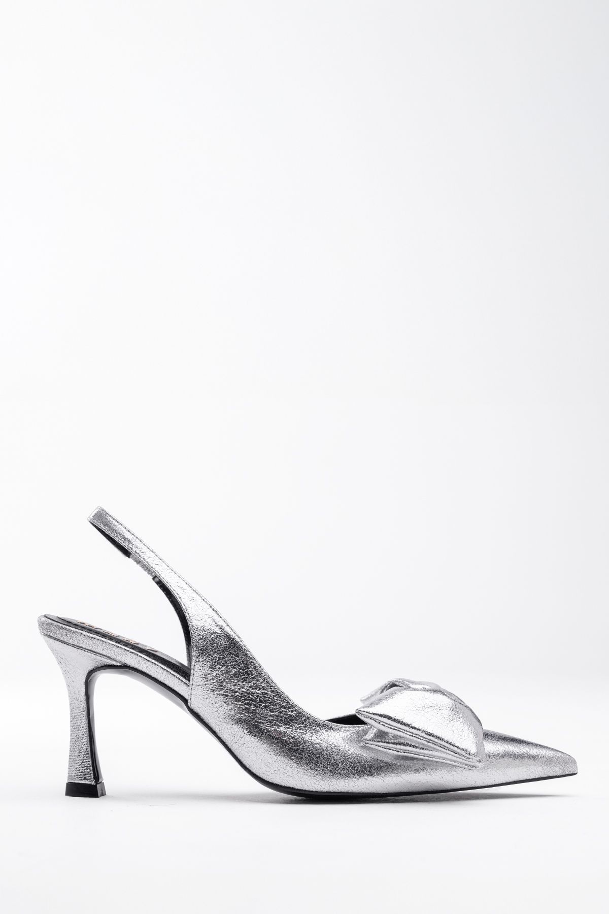 Tasarım Parlak Rugan Fiyonk Detaylı MARY Marka Slingback Topuklu Kadın Stiletto Abiye topuklu